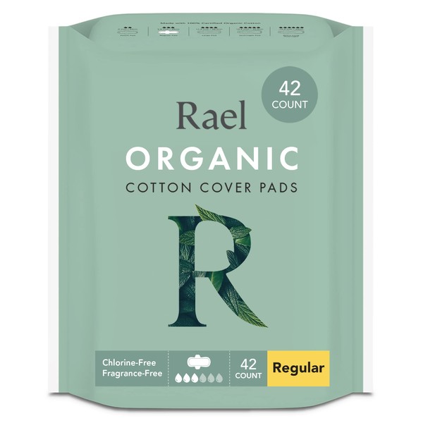 Rael Pads for Women, Organic Cotton Cover Pads - Regular Absorbency, Unscented, Ultra Thin Pads with Wings for Women (Regular, 42 Count)
