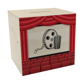 Cinema Film Fans Wooden Money Box for Cinema Goers with Cinema Room, Film Roll and Popcorn, Gift for Film Freaks Save for the Next Movies Visit