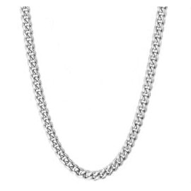 Silver 5mm stainless steel cuban Miami chain link. 18", 20", 22" 24". Diamond cut high grade craftsmanship for mens women unisex. (22)