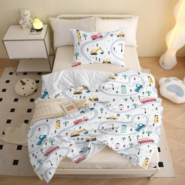 MUSOLEI Children's Car Duvet Cover 90 Single Bed 135 x 200 cm Microfibre 3D Print 1 Bedding Set 1 Pillowcase 50 x 75 cm