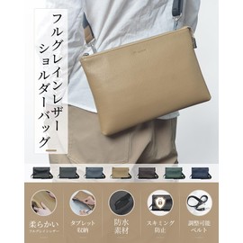 Modiko Men's Shoulder Bag, Clutch Bag, Genuine Leather, Waterproof, Large Capacity, B5, Thin, Full Grain Leather, Skimming, 2-Way Strap, Holds 8 Cards, Soft, Fits 10 Inch Tablets, Body Bag, Men's Bag