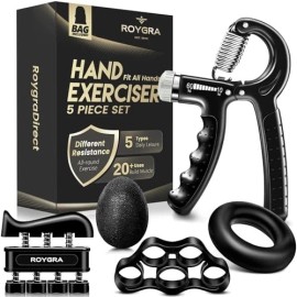 Roygra Hand Grip Strengthener Workout Kit (5 Pack), Forearm Grip Adjus