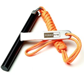 FERROFIRE FS125 Heavy-Duty Plus Ferro Rod Fire Starter with 1/2 Inch x 5 Inch Ferrocerium Rod Magnesium Flint and Steel Carbon Steel Striker 550 Paracord Lanyard Handle for Camping Emergency Survival