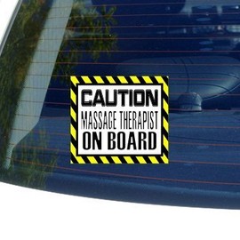 Caution Massage Therapist on Board - Sticker Graphic - Auto, Wall, Laptop, Cell, Truck Sticker for Windows, Cars, Trucks, Tool Boxes, laptops