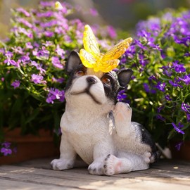 Garden Statues for Outside - Solar Resin Dog Figurines | Landscape Path Lights for Lawn Patio Courtyard Front Yard Memorial Family