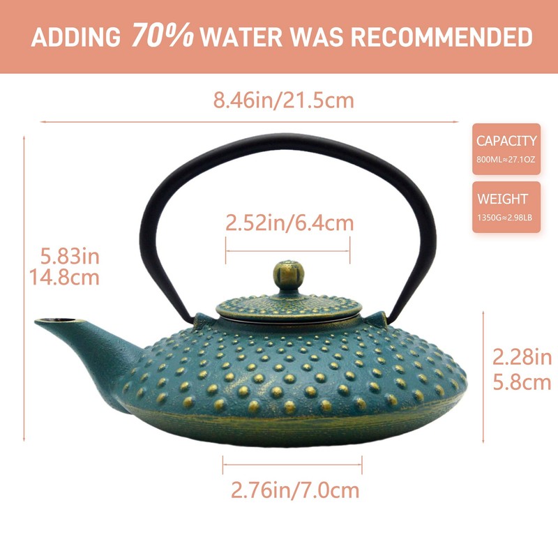 Cast Iron Teapot,SECHUDO Tea Kettle Coated with Enameled Interior for