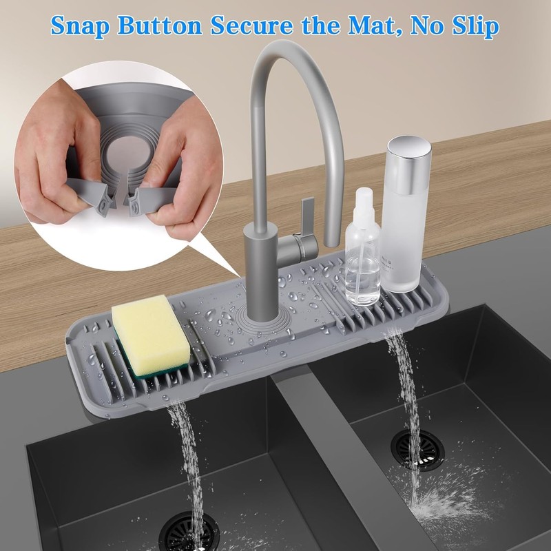 2nd Generation Silicone Faucet Mat, Kitchen Silicone Faucet Drip Catcher