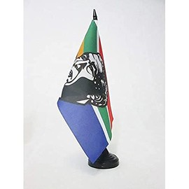 AZ FLAG SOUTH AFRICA WITH MANDELA TABLE FLAG 5'' x 8'' - SOUTH AFRICAN DESK FLAG 21 x 14 cm - Black plastic stick and base