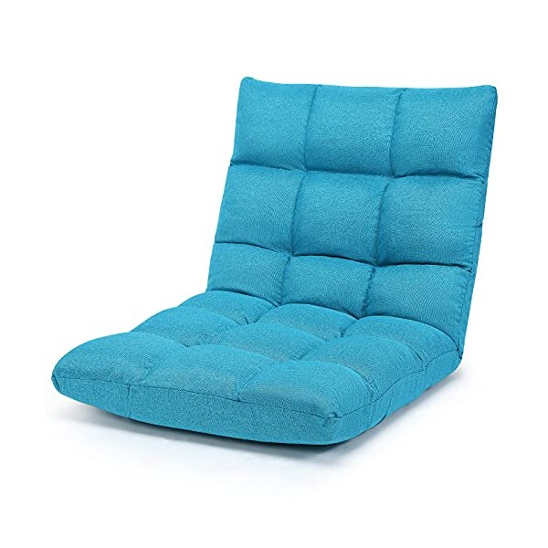 Giantex Floor Sofa Chair Video Gaming Chair with 14 Adjustable Position, Padded Back Support Floor Cushioned Seat, Folding Lazy Chair for Meditation, Reading, Watching, Living Room Recliner(Turquoise)