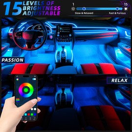 72 LED RGB Car LED Interior Lighting with App / Remote Control, Multicoloured Footwell Lighting Car Atmosphere Light with Music Modes, 12 V Light Strips for Car, Truck, SUV, Motorhome, Yacht