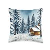 Snowy Trees and Cabin Throw Pillow