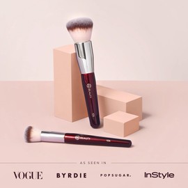 BK BEAUTY - LARGE BUFFER & ROUND FOUNDATION (2PC) - Professional Makeup Brush Set for Liquid or Cream Foundations, Powder & Blush | Premium Face Brushes for Flawless Application