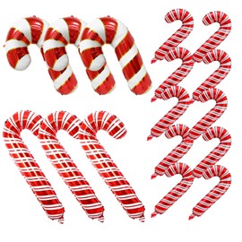 Christmas Candy Cane Foil Balloons, 16 Pieces Xmas Candy Cane Lollipop Mylar Foil Balloons in 3 Styles, Red White Lollipop Candy Party Decoration Balloons for New Year Holiday Candyland Party Decor