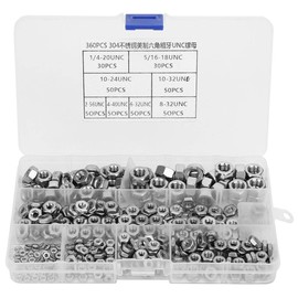 Nikou Hex Nuts, 360 Pieces Stainless Steel Nuts with High Tenacity Hex Nuts Coarse Thread American System UNC Nuts Connectors with Clear Thread