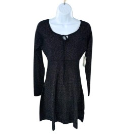 Hyacinth House NEW Black Metallic Long Sleeve Selena Knit Mini Dress Size XS