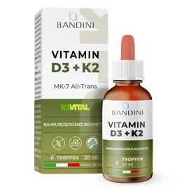 Bandini® Vitamin D3 + K2 Tropfen | Original K2VITAL® 99,7+% All-Trans | 100 mcg K 2 + 1000 I.E D 3 in Nativem Italienischem Olivenöl Extra | Hoch bioverfügbar, hochdosiert, flüssig, laborgeprüft