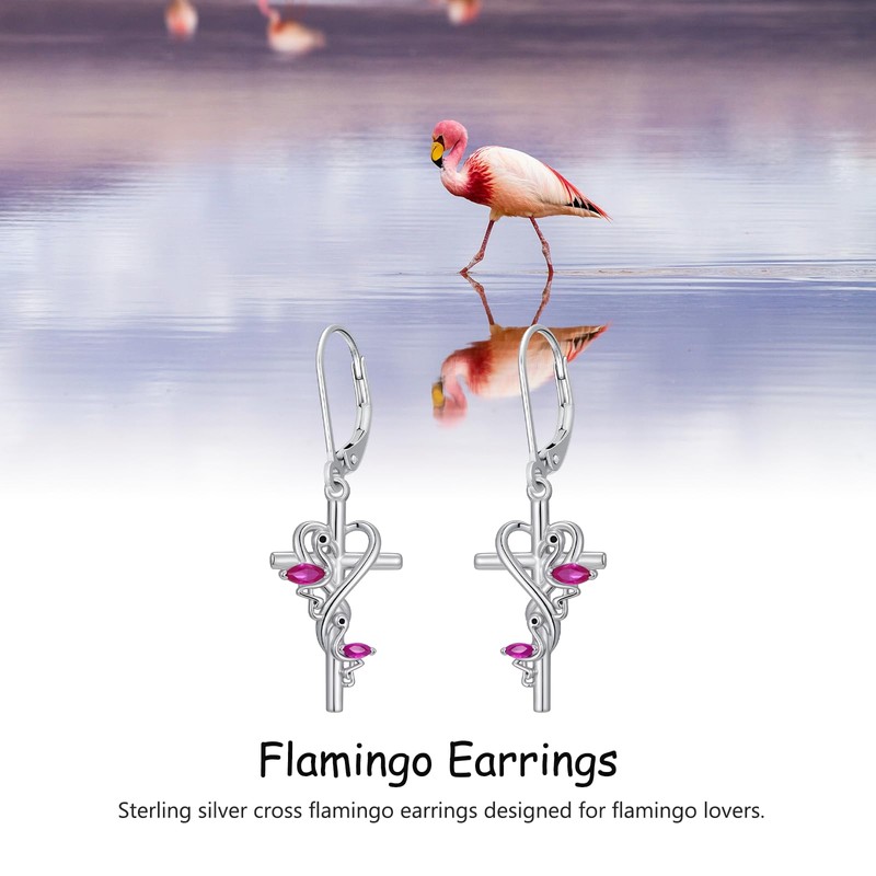 JUSTKIDSTOY Flamingo Earrings for Women 925 Sterling Silver Cross Dangle