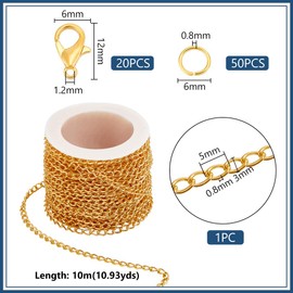 UNICRAFTALE 10m Chains for Jewelry Making Golden Chains Cable Link Chains with Jump Rings and Lobster Claps Braceelet Necklace Making Chains Kit for Women Men DIY Jewelry Supplies