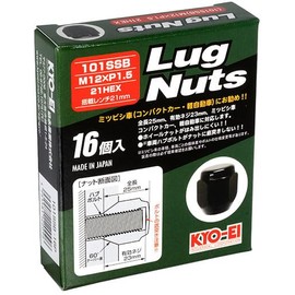 KYO-EI Mitsubishi (Compact Car/Light Car) Wheel Lug Nuts 21HEX M12 P1.5 16 Pieces Black 101SSB-16P For Automotive Use With 4 Holes