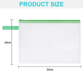 OFFCUP A4 Plastic Wallets, 10PCS Zip Lock Bags, Zipper Bags Mesh Document Bag Wallet Document File Folder Plastic Pockets Zipper File Wallet for School Office Home Travel Storage Bags (Color Zipper)