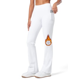 Willit Women's Fleece Lined Pants Yoga Bootcut Thermal Winter Pants High Waisted Flare Leggings Water Resistant White XL