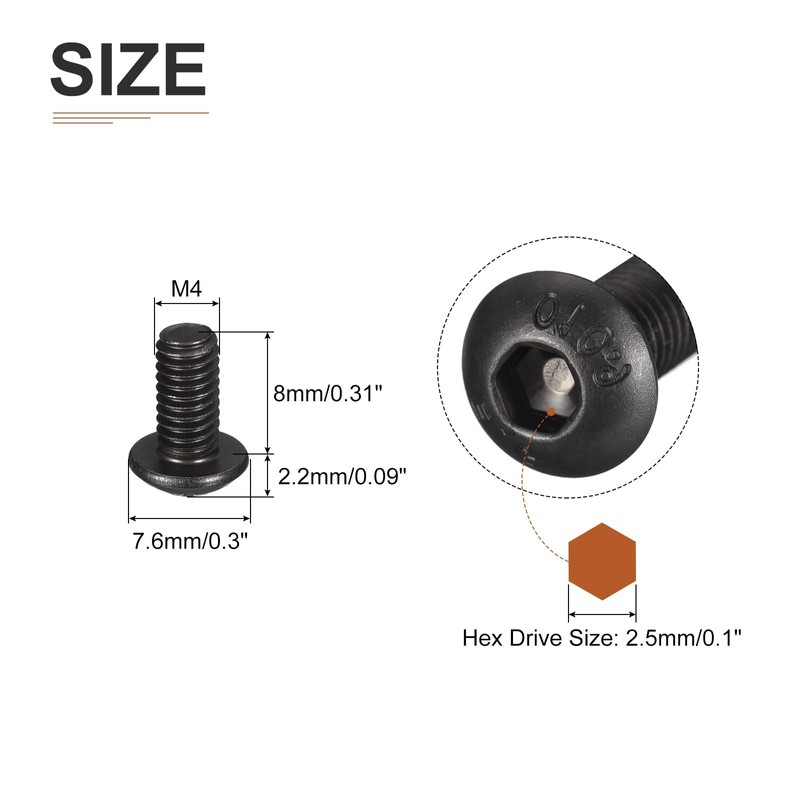 DTGN 50pcs M4-0.7x8mm Button Head Socket Cap Screw Machine Carbon