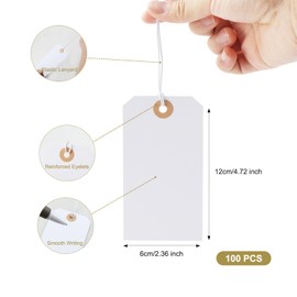 100 Packs Christmas Tags for Presents,Luggage Labels with String for Christmas,Graduation,Gifts,Sales Labels,4.76"×2.36"(White)