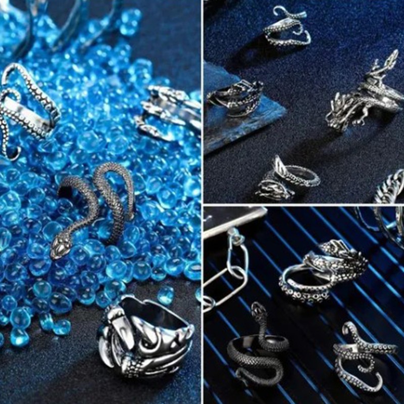 15pcs Rings Set Vintage Snake Skull Shaped Adjust Opening Alloy