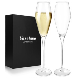 Yaschmo Champagne Flutes Glasses Set of 2, 8.4 oz Hand Blown Crystal Wedding Flutes Glasses, Elegant Tulip Glasses - Ideal Gift for Wedding, Anniversary,Christmas Day (2 Count (Pack of 1))