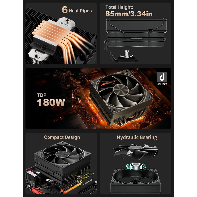 upHere Low Profile CPU Cooler Φ6mm*6 Low Profile Cooler 120mm