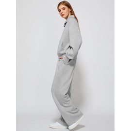 Lounge Sets for Women 2025 Fall Winter 2 Piece Outfits Half Zip Sweatshirt Wide Leg Sweatpant Lounge Matching Sweat Set Athleisure Wear Travel Clothes Set Sweatsuit Tracksuit Light Grey S