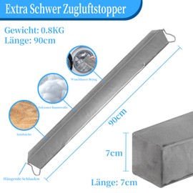 JINMEE Door Draught Excluder, 90 cm, Heavy Draught Excluder for Doors, Square Door Draft Stopper, Reduces Heat Loss in Cold Winter, for Front Door and Bedroom Door, Grey