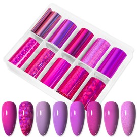JERCLITY Pink Nail Foil Transfer Sticker Kit - 10 Rolls Solid Color Sheets for Nail Art Decals and Wraps