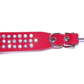 Pet Palace® "Debonair Doggy (RUBY RED Medium) Suede Diamante Studded Luxury Collar for Dogs of Distinction