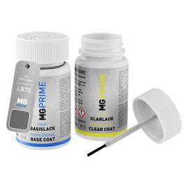 MG PRIME Autolack Lackstift Set für Volkswagen VW LB7Q / 5W Rauchgrau Metallic/Smoky Grey Metallic Basislack Klarlack je 50ml