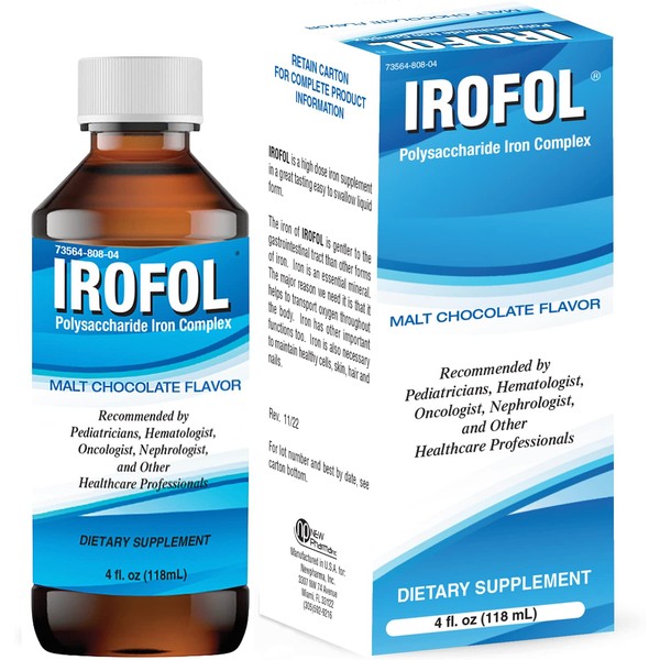 IROFOL High Potency Liquid Iron Dietary Supplement | Iron for Kids and Adults | Iron Supplement for Women and Men | Malt Chocolate Flavor | 4 fl oz (118 mL) | 100mg Polysaccharide Iron Complex for Anemia Iron Deficiency and Energy Support | Sugar Free Alcohol Free |