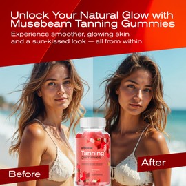 MuseBeam Tanning Gummies for Women - Daily Self Tan Chews That Work Fast Without Sun - Sunless Tan Skin Health Glow Up Sugar Free Vegan Oral Melanin Supplement with Beta Carotene Astaxanthin Lycopene