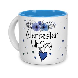 Tasse mit Spruch für den allerbesten Uropa - Geschenk für Uropa, Geburtstagsgeschenk, Familie | Hochwertige Keramik - Innen Hellblau, 400ml