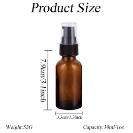 6Pcs 30ml/1oz Empty Brown Glass Lotion Pump Bottles with Black Press Top Refillable Pump Dispenser Cosmetic Vials Jars Storage Container for Makeup Foundation Essential Oils