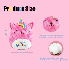 8"Cute Happy Birthday Pink Unicorn Cat Soft Toy Plush Toy,Birthday Squishy Cat Toy Plush Pillow Toy,Stuffed Animal Cat Plushies Toys Soft Doll Cuddly Toy for Kids Girls Boys Birthday Gifts,Home Decor