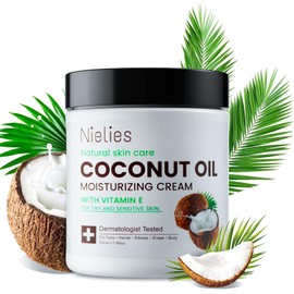 Crema capilar de aceite de coco Nielies, crema hidratante con aceite de coco virgen extra para una hidratación instantánea para todo tipo de piel. 500 g / 17,63 oz (1)