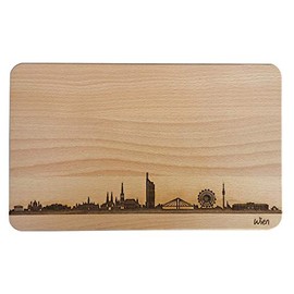 Brotzeitbrett Wien Skyline | Beech Breakfast Board | Wooden Chopping Board | Gift with Engraving | Breakfast Board | Austria (Standard (22 x 14 x 1 cm), 1st without Personal Engraving)