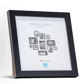 Timeless Modern MDF Black Picture Frame for 6x6 Small Photos and Pictures Includes Acrylic Glass Protector Suitable as a Table Stand and for Wall Portrait or Landscape Format