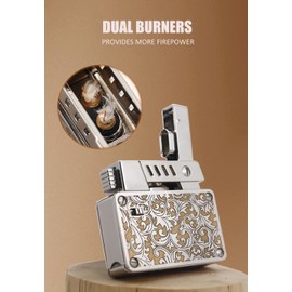 Ambrogio.L Trench Oil Lighter, Vintage Refillable Lighter Brass, Retro Soft Flame Double Burners Fire Starter for Men Women,Engraved