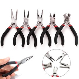CYH Set of 5 Jewelry Making Pliers, 1 x Fine Tip Pliers, 1 x Round Nose Pliers, 1 x Wire Cutter, 1 x Curved Mouthpiece Pliers, 1 x Flat Mouthpiece Pliers for Jewellery Making