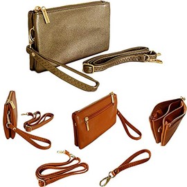 The Accessory Co. Womens Small Clutch Bag Plain Crossbody Purse Multi Compartment Pocket Evening Bridal with Wristlet and Long Shoulder Strap (Metallic Pewter)