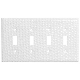 Monarch Abode 4-Gang Toggle Wall Plate, Hand Hammered Metal Switch Wall Plate, Decorative Light Switch Cover Plate for Electrical Outlet, Classic White