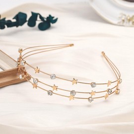 Campsis Gold Star Headbands Diamond Rhinestone Layered Headband Elastic Sparkly Headpieces Prom Party Daily for Women