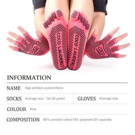 PMELCXD Non Slip Yoga Socks and Gloves Set for Women and Men, for Any Type of Yoga and Pilates,Hot Yoga,Cycling, Grip Ballet Socks Women's Yoga Socks and Gloves（Red）