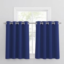 PONY DANCE Blackout Curtain Short for Kitchen 36" Drop Super Soft Thermal Ryelet Top Panels Privacy Protected for Small Window/Hotel, W 52 x L 36 in, 2 Pieces, Blue
